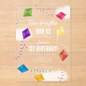 Schattigee vliegers Kinder Hoe de tijd vliegt Verj Acryl Uitnodigingen (Voorkant)