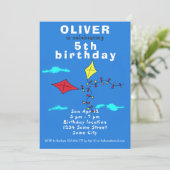 Schattigee vliegers tekenen blauwe kinderen verjaa kaart (Staand voorkant)