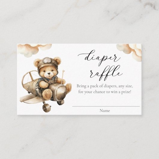 Schattigee vliegtuig teddybeer luier verloting kaa informatiekaartje (Voorkant)