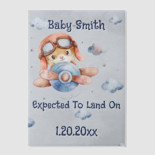 Schattigee Vliegtuiglanding Piloot Jongen Zwangers Vellum Uitnodigingen (Voorkant)