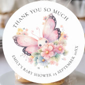 Schattigee vlinder bloemen dank u Baby shower Ronde Sticker