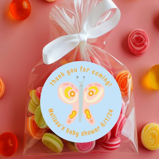 Schattigee vlinder dank u aangepaste Baby shower Ronde Sticker