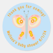 Schattigee vlinder dank u aangepaste Baby shower Ronde Sticker (Voorkant)
