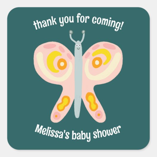 Schattigee vlinder dank u aangepaste Baby shower Vierkante Sticker (Voorkant)