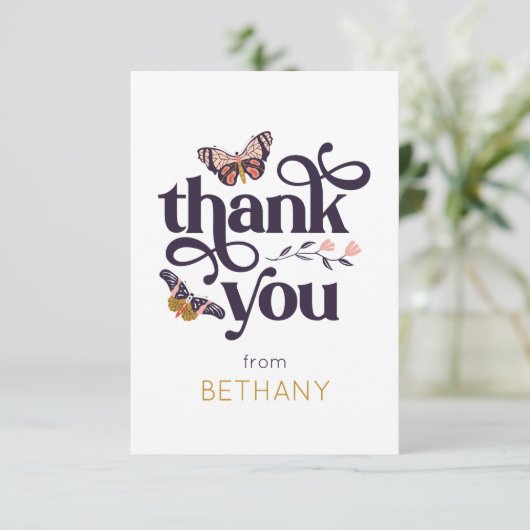 Schattigee vlinder gepersonaliseerde flat dank u k bedankkaart (Staand voorkant)