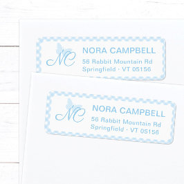 Schattigee vlinder Initialen baby blauw retour adr Etiket