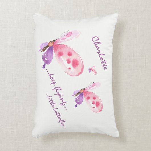 Schattigee vlinder met de naam van het kind accent kussen (Voorkant(Verticaal))