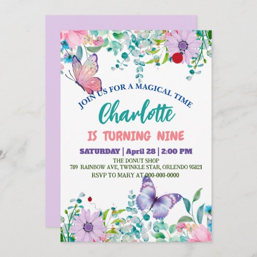 Schattigee vlinder Polka dot bloembloem Verjaardag Feestdagenkaart (Voorkant / Achterkant)