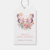 Schattigee Vlinder Roze Bloemen Baby shower Dank u Cadeaulabel (Voorkant)