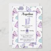 Schattigee vlinder thema 1e verjaardag paarse & wi kaart (Voorkant)