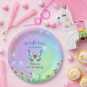 Schattigee Vlinder Verjaardag voor Meisje Papier B Papieren Bordje (Feest)