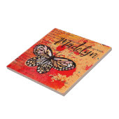 Schattigee Vlinder Waterverf Boho Naam toevoegen Tegeltje (Zijkant)