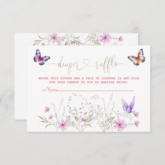 Schattigee Vlinder Wildflower Meadow Luier Raffle Informatiekaartje (Voorkant / Achterkant)