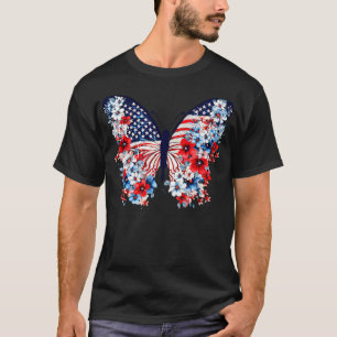 Schattigee Vlinderbloem Rood Wit Blauw US Vlag 4e  T-shirt