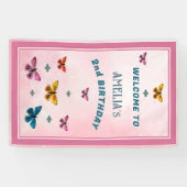 Schattigee Vlinderbloemen Meisje Verjaardagsfeest Spandoek (Horizontaal)