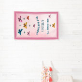 Schattigee Vlinderbloemen Meisje Verjaardagsfeest Spandoek (Insitu)