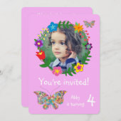 Schattigee vlinderbloemen meisjes verjaardagsfeest kaart (Voorkant / Achterkant)