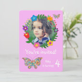Schattigee vlinderbloemen meisjes verjaardagsfeest kaart (Staand voorkant)