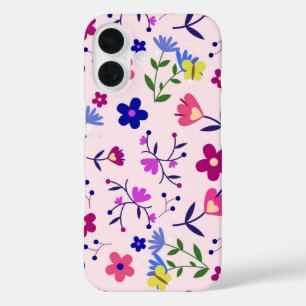 Schattigee vlinders en bloemen op roze iPhone 16 hoesje