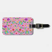 Schattigee vlinders en bloemmotief - roze bagagelabel (Voorkant horizontaal)