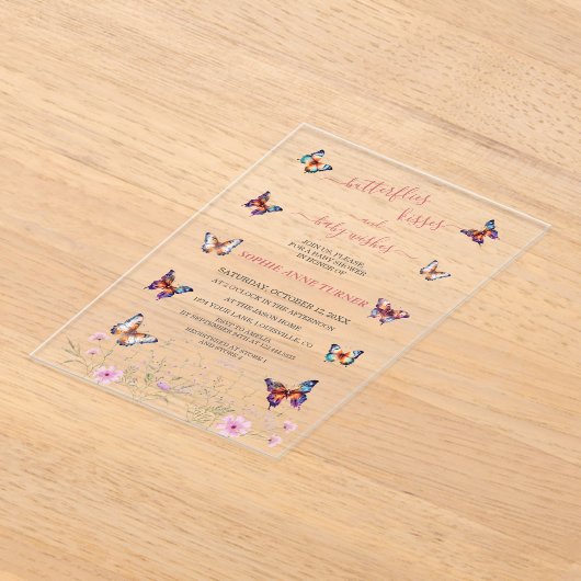 Schattigee vlinders kussen Baby wenst Baby shower Acryl Uitnodigingen (Laagn)