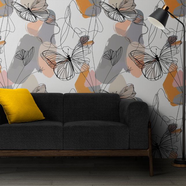 Schattigee Vlinders Lijn Art Pattern Peel en Stick Behang (Creator heeft geüpload)