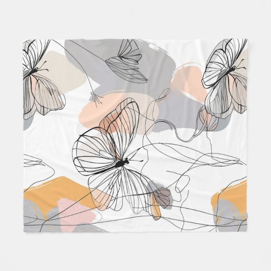 Schattigee Vlinders Line Art Pattern Fleece Deken (Voorkant (Horizontaal))