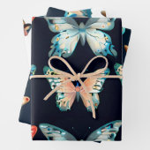 Schattigee Vlinders op blauwe en witte achtergrond Inpakpapier Vel (In situ)