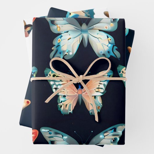 Schattigee Vlinders op blauwe en witte achtergrond Inpakpapier Vel (In situ)