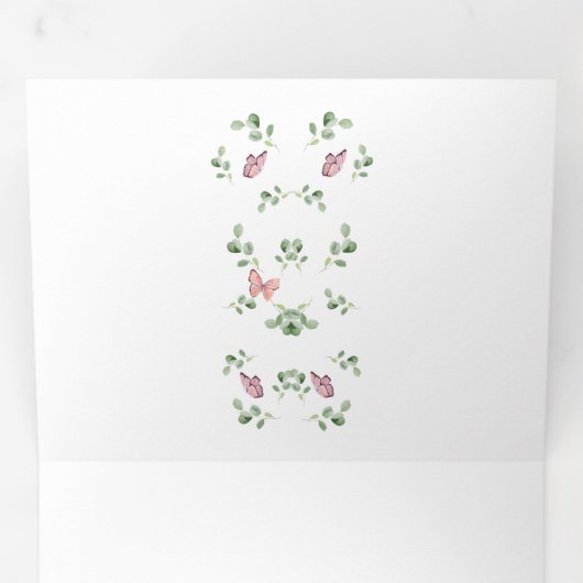 Schattigee vlinders rondom Baby shower Drieluik Aankondiging (Binnenzijde eerst)
