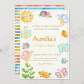 Schattigee vlinderverjaardagsuitnodiging. kaart (Voorkant / Achterkant)