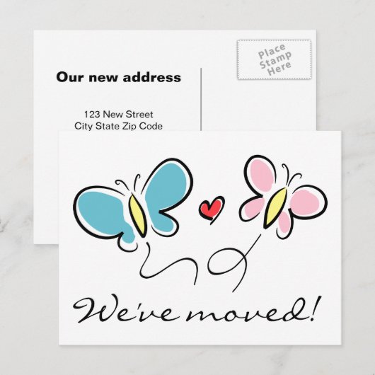 Schattigee vlindervormige bewegende briefkaarten | (Voorkant / Achterkant)