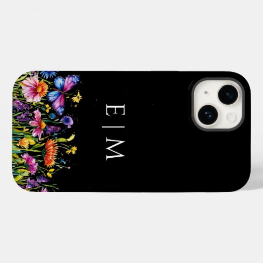 Schattigee vlinderzwarte bloemen Case-Mate iPhone case (Achterkant (horizontaal))