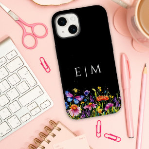 Schattigee vlinderzwarte bloemen Case-Mate iPhone 14 hoesje