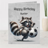 Schattigee Voetbal Speler Raccoon Custom Verjaarda Kaart (Voorkant)