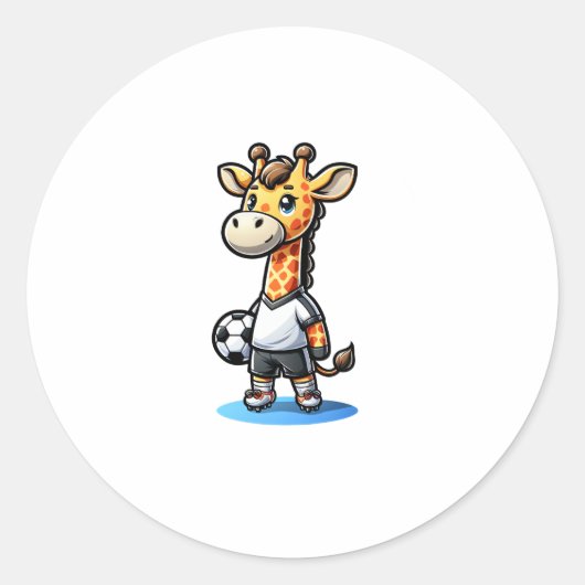 Schattigee voetballer Giraffe. Ronde Sticker (Voorkant)