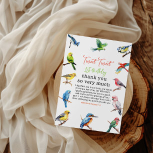 Schattigee vogel 1e verjaardag bedankkaart