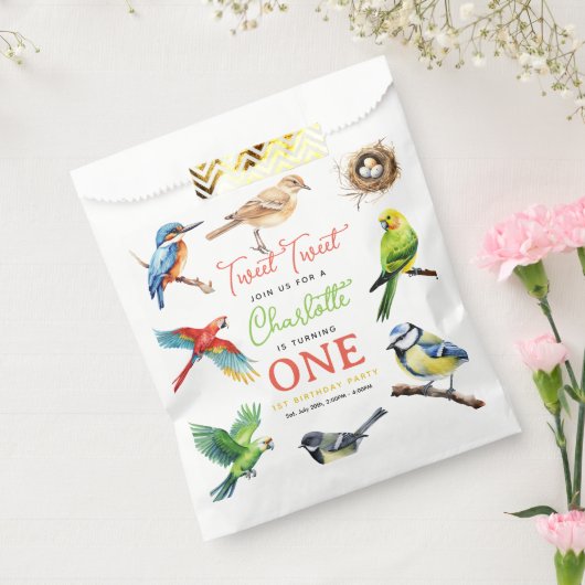 Schattigee vogel 1e verjaardagsfeest bedankzakje (Gezegeld)