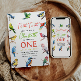 Schattigee vogel 1e verjaardagsfeest kaart