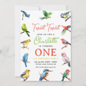 Schattigee vogel 1e verjaardagsfeest kaart (Voorkant)