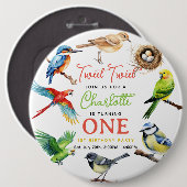 Schattigee vogel 1e verjaardagsfeest ronde button 6,0 cm (Voorkant /achterkant)