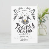 Schattigee vogel baby shower uitnodiging met aange (Staand voorkant)
