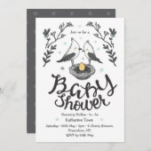 Schattigee vogel baby shower uitnodiging met aange (Voorkant / Achterkant)