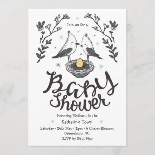 Schattigee vogel baby shower uitnodiging met aange