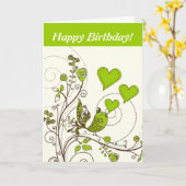 Schattigee vogel en harten bloemengroen, bruin op  kaart (Gele Bloem)