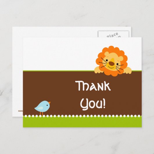 Schattigee vogel en leeuw dank u briefkaart (Voorkant / Achterkant)