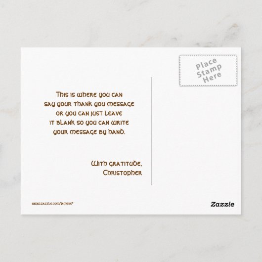 Schattigee vogel en leeuw dank u briefkaart (Achterkant)