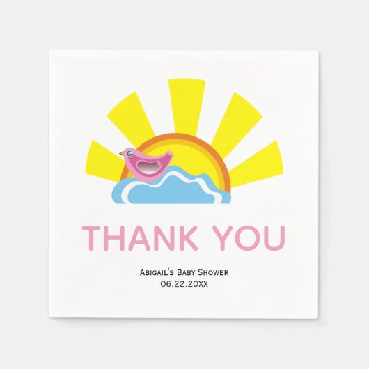 Schattigee vogel en zon Boeken voor Baby shower Da Servet (Voorkant)
