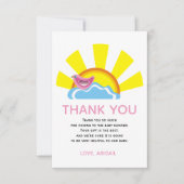 Schattigee vogel en zon op een wolk Baby shower Bedankkaart (Voorkant)