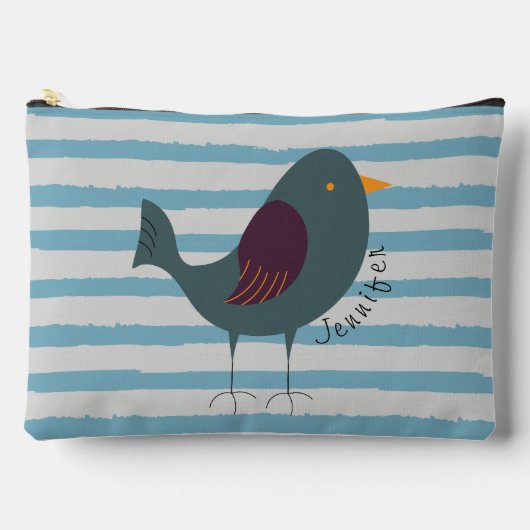 Schattigee vogel met aangepaste naam op blauwe str etui (Voorkant)